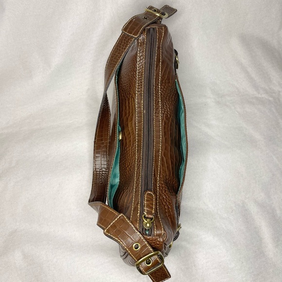 VINTAGE Tommy Hilfiger Shoulder Purse - Olive/Tan Crocodile Print Leather 🤎 - Picture 5 of 9